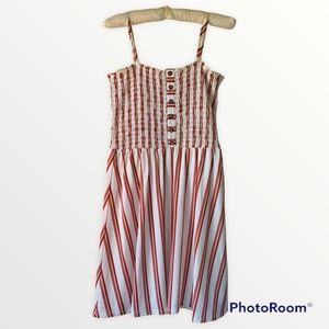 Burnt Orange and White Stripe Shirred Bodice Sundress Spaghetti Straps Small